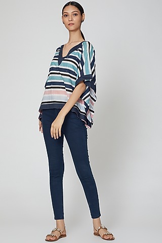 Multi Colored Printed Striped Top by DOOR OF MAAI