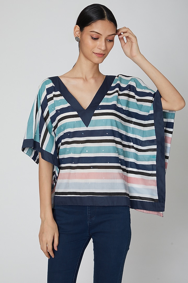 Multi Colored Printed Striped Top by DOOR OF MAAI at Pernia's Pop Up Shop