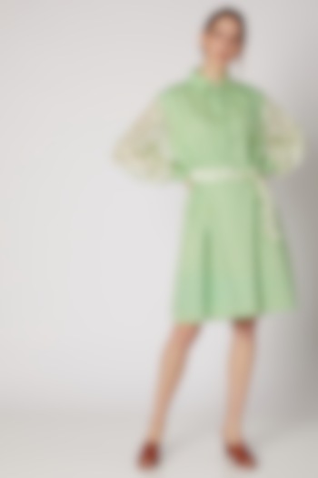 Lime Green Shirt Dress With Belt by DOOR OF MAAI