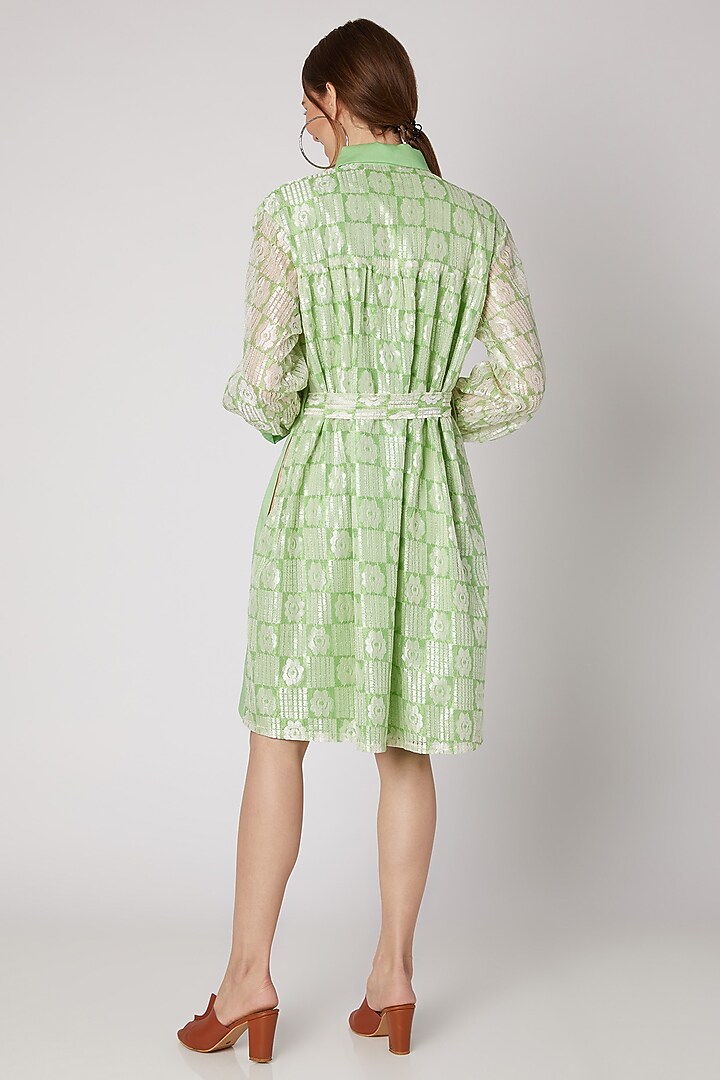 Lime Green Summer Shirt Dress With Belt by DOOR OF MAAI at Pernia's Pop Up Shop
