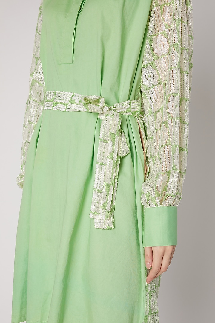 Lime Green Summer Shirt Dress With Belt by DOOR OF MAAI at Pernia's Pop Up Shop