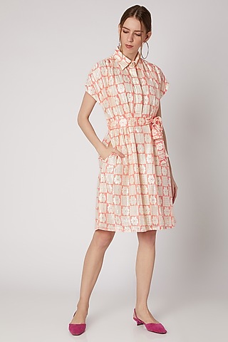Fuchsia Shirt Dress With Belt by DOOR OF MAAI