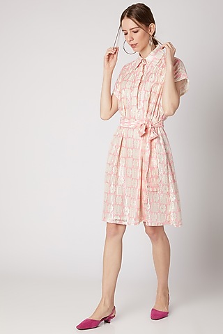 Orange Collared Shirt Dress With Belt by DOOR OF MAAI