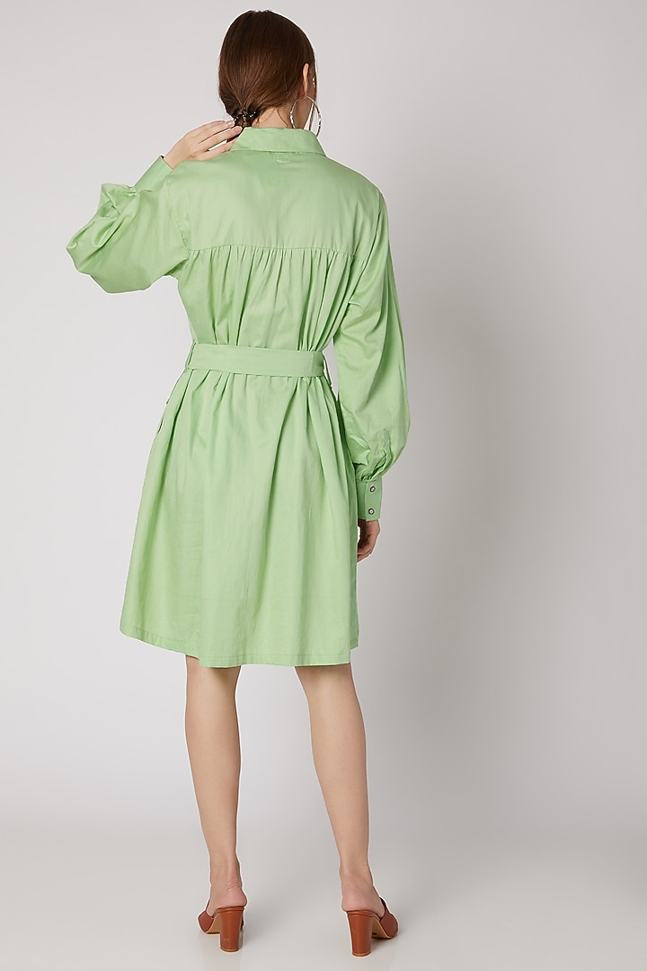 Lime Green Collared Summer Shirt Dress With Belt by DOOR OF MAAI at Pernia's Pop Up Shop