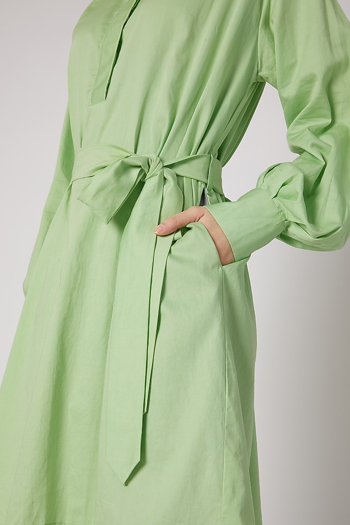 Lime Green Collared Summer Shirt Dress With Belt by DOOR OF MAAI at Pernia's Pop Up Shop