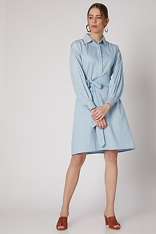 Cobalt Blue Shirt Dress With Belt by DOOR OF MAAI
