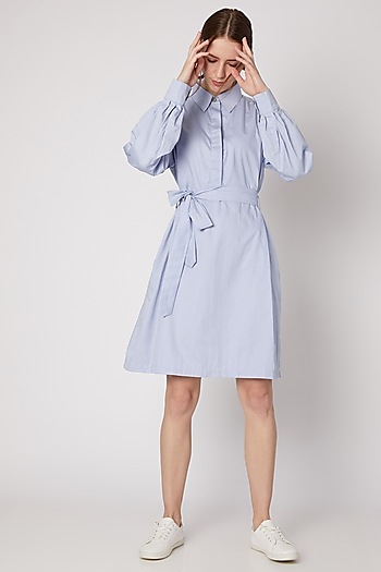 Sky Blue Collared Shirt Dress Design by DOOR OF MAAI at Pernia's Pop Up ...