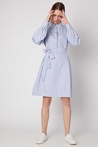 Sky Blue Collared Shirt Dress by DOOR OF MAAI