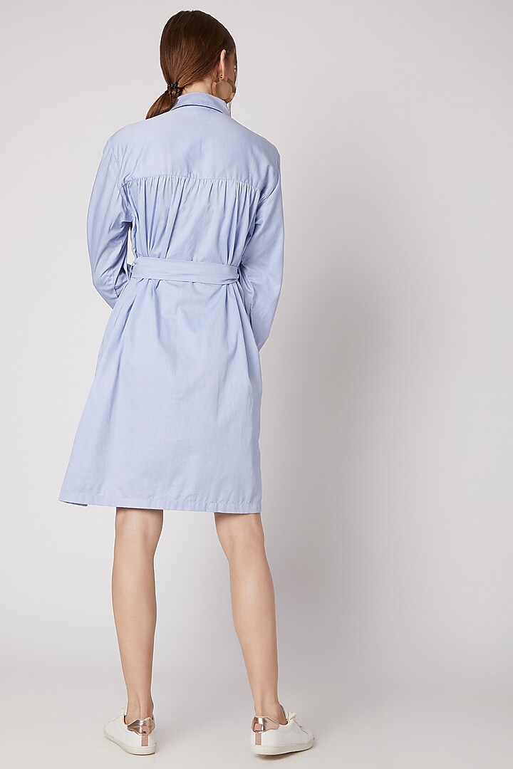 Sky Blue Collared Summer Shirt Dress by DOOR OF MAAI at Pernia's Pop Up Shop