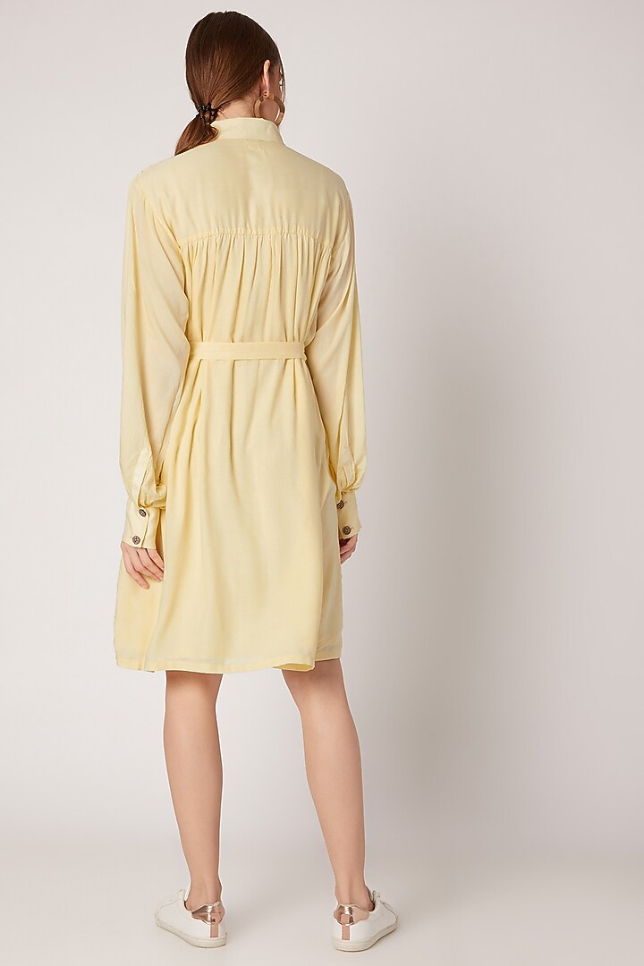 Yellow Summer Shirt Dress With Belt by DOOR OF MAAI at Pernia's Pop Up Shop