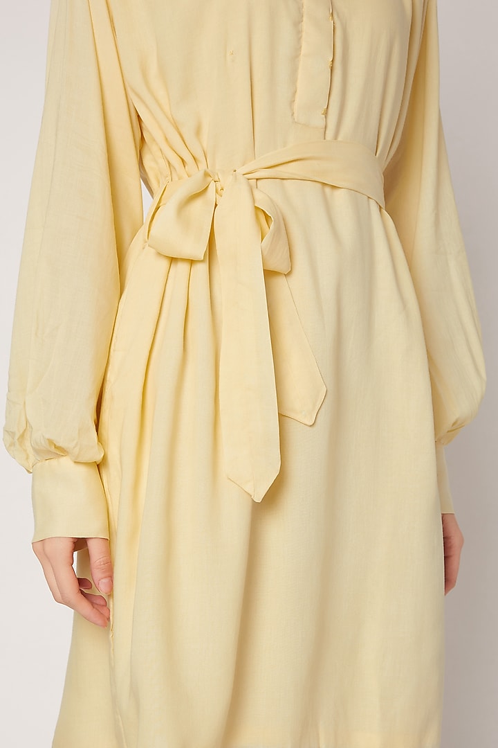 Yellow Summer Shirt Dress With Belt by DOOR OF MAAI at Pernia's Pop Up Shop