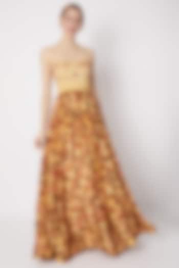 Yellow Embroidered & Printed Maxi Dress by Drishti & Zahabia