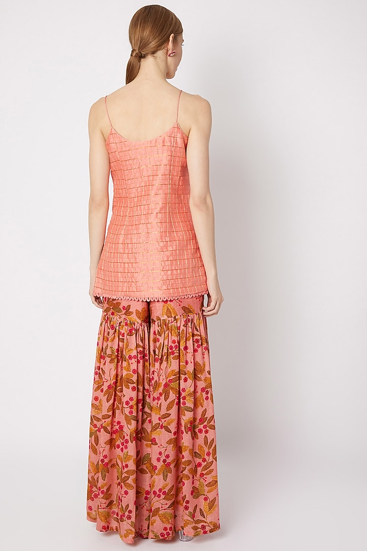 Peach Embroidered Top With Party Wear Sharara Pants by Drishti & Zahabia at Pernia's Pop Up Shop