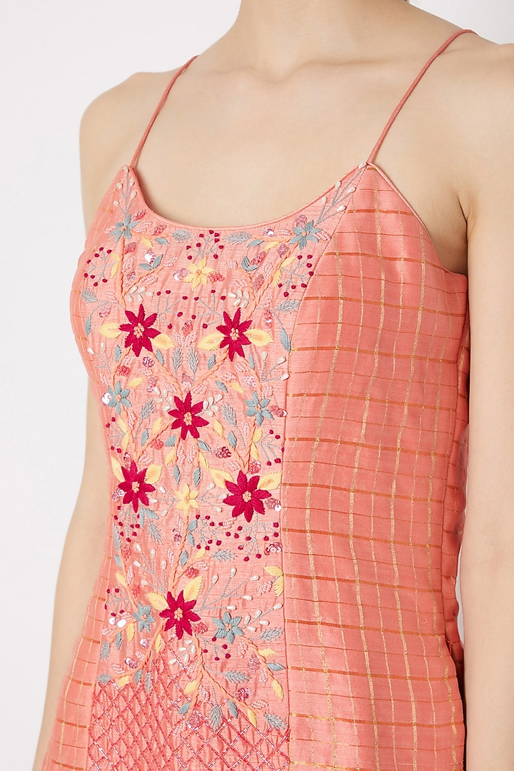 Peach Embroidered Top With Party Wear Sharara Pants by Drishti & Zahabia at Pernia's Pop Up Shop