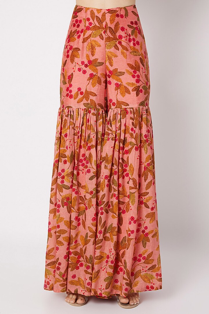 Peach Embroidered Top With Party Wear Sharara Pants by Drishti & Zahabia at Pernia's Pop Up Shop