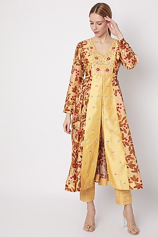 Yellow Embroidered Tunic With Pants by Drishti & Zahabia
