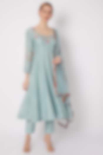 Sky Blue Embroidered Party Wear Anarkali Set by Drishti & Zahabia at Pernia's Pop Up Shop