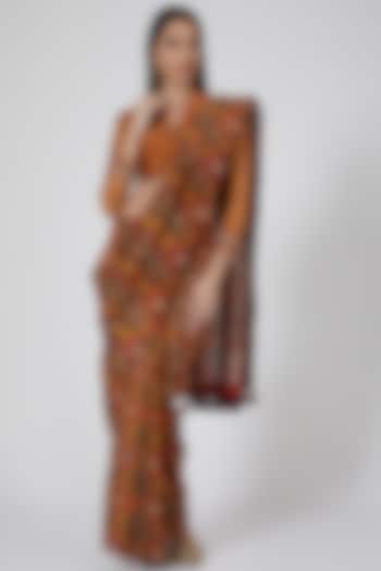 Rust Orange Embroidered Party Wear Saree Set by Drishti & Zahabia at Pernia's Pop Up Shop