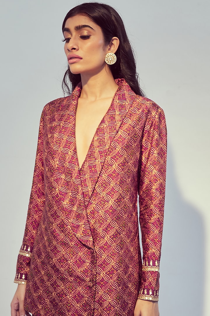 Dark Magenta Floral Printed Jacket Set by Drishti & Zahabia at Pernia's Pop Up Shop