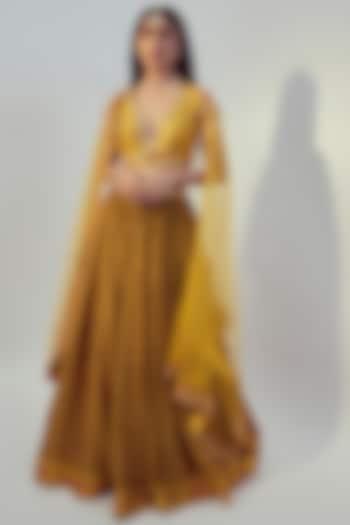 Yellow Printed Wedding Lehenga Set by Drishti & Zahabia at Pernia's Pop Up Shop