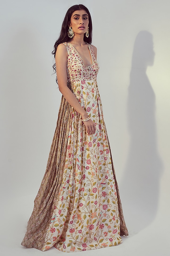 Ivory Printed Maxi Dress by Drishti & Zahabia at Pernia's Pop Up Shop