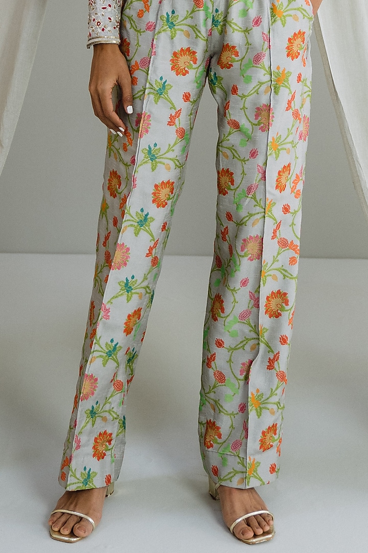 Grey Dupion Silk Floral Printed Co-Ord Set by Drishti & Zahabia at Pernia's Pop Up Shop