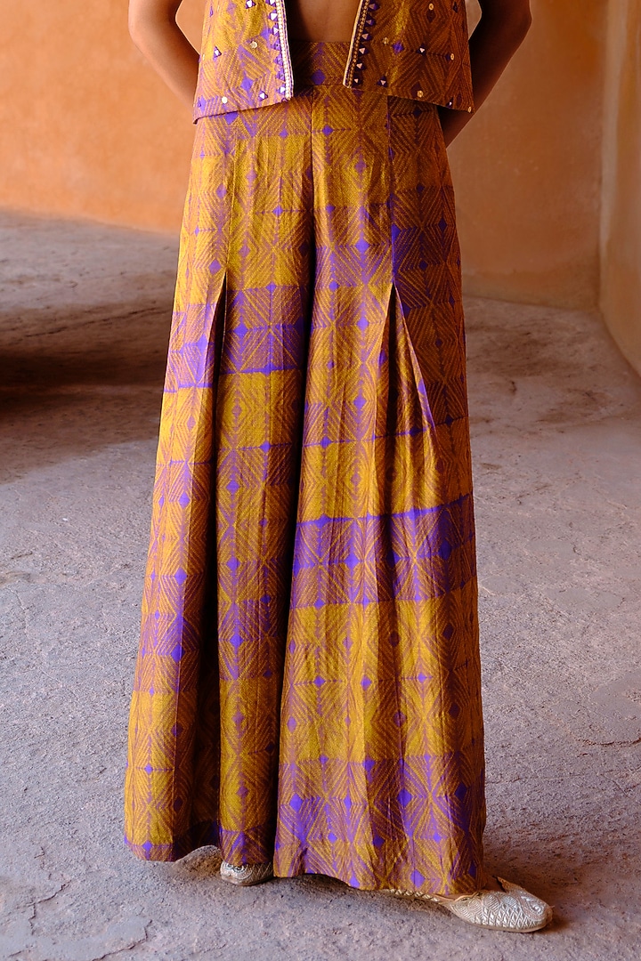 Yellow Dupion Silk Box Pleated Pant Set by Drishti & Zahabia at Pernia's Pop Up Shop