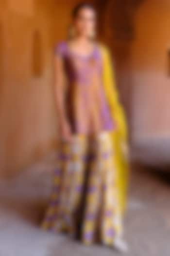 Yellow Dupion Silk Ikat Digital Printed Wedding Sharara Set by Drishti & Zahabia at Pernia's Pop Up Shop