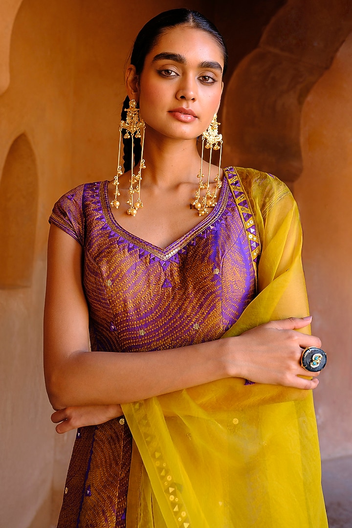 Yellow Dupion Silk Ikat Digital Printed Wedding Sharara Set by Drishti & Zahabia at Pernia's Pop Up Shop