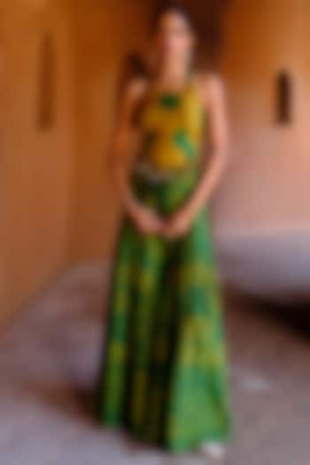 Green Dupion Silk Ikat Digital Printed Kalidar Pant Set by Drishti & Zahabia at Pernia's Pop Up Shop