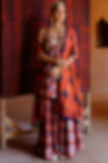 Rust Dupion Silk Ikat Digital Printed Kalidar Pant Set by Drishti & Zahabia at Pernia's Pop Up Shop