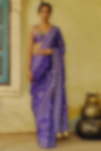 Iris Purple Dupion Silk Bandhani Printed Saree Set by Drishti & Zahabia