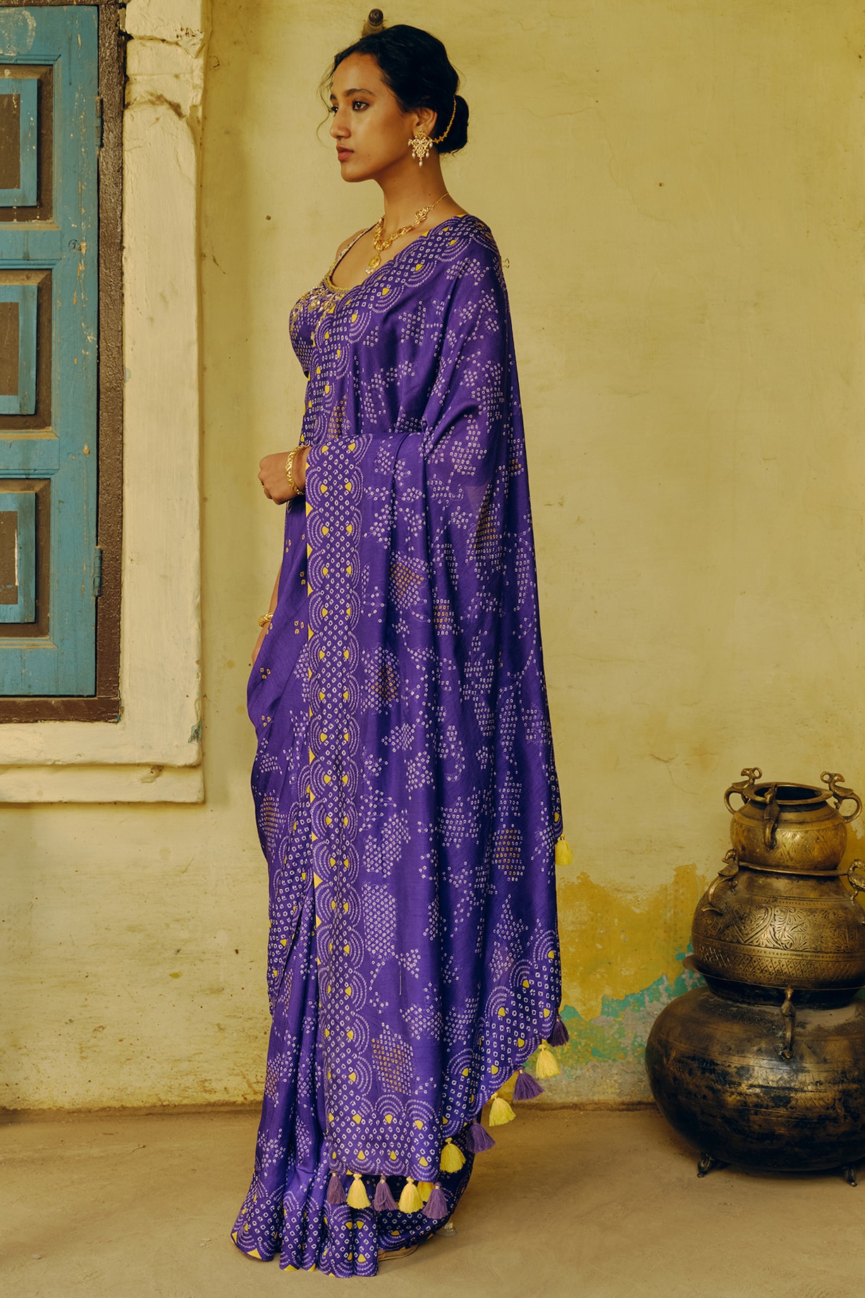 Purple - Kutch Tie-Dye Bandhani Dupion Silk Zari Work 3pc Unstitched Dress Material 32