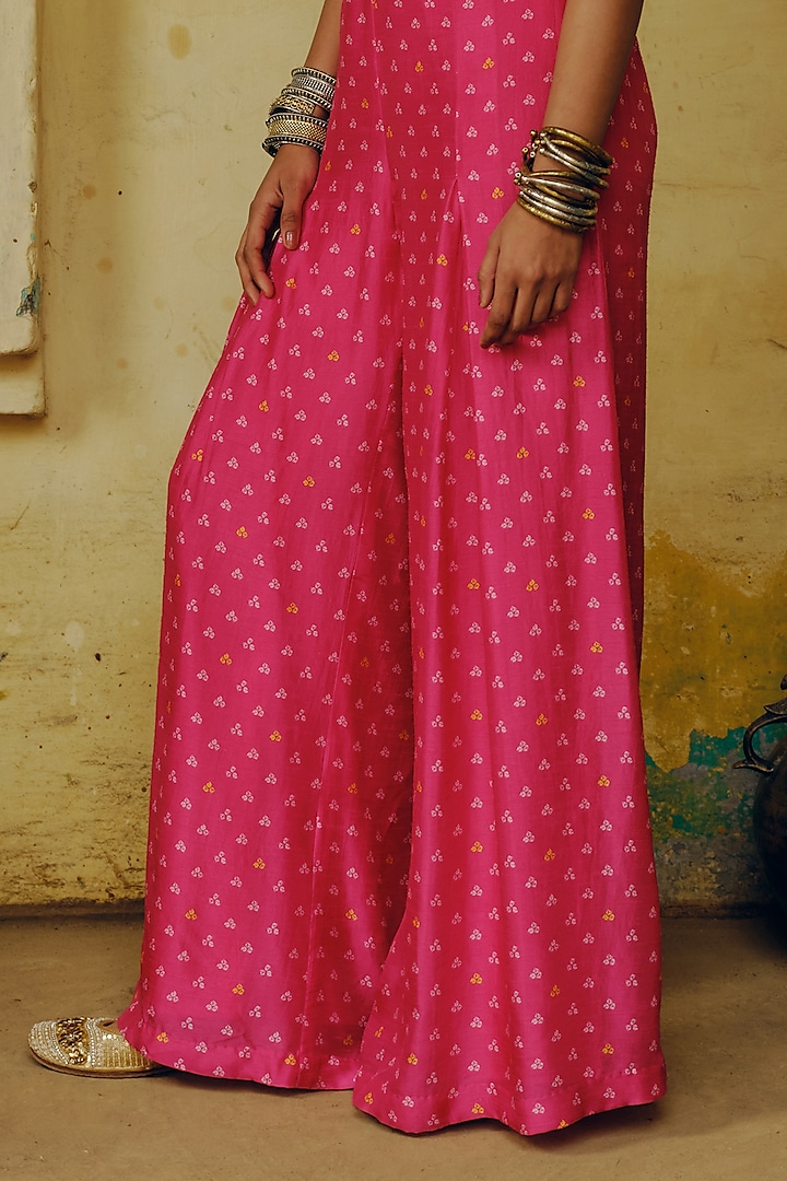 Rani Pink Dupion Silk Bandhani Printed & Hand Embroidered Co-Ord Set by Drishti & Zahabia at Pernia's Pop Up Shop