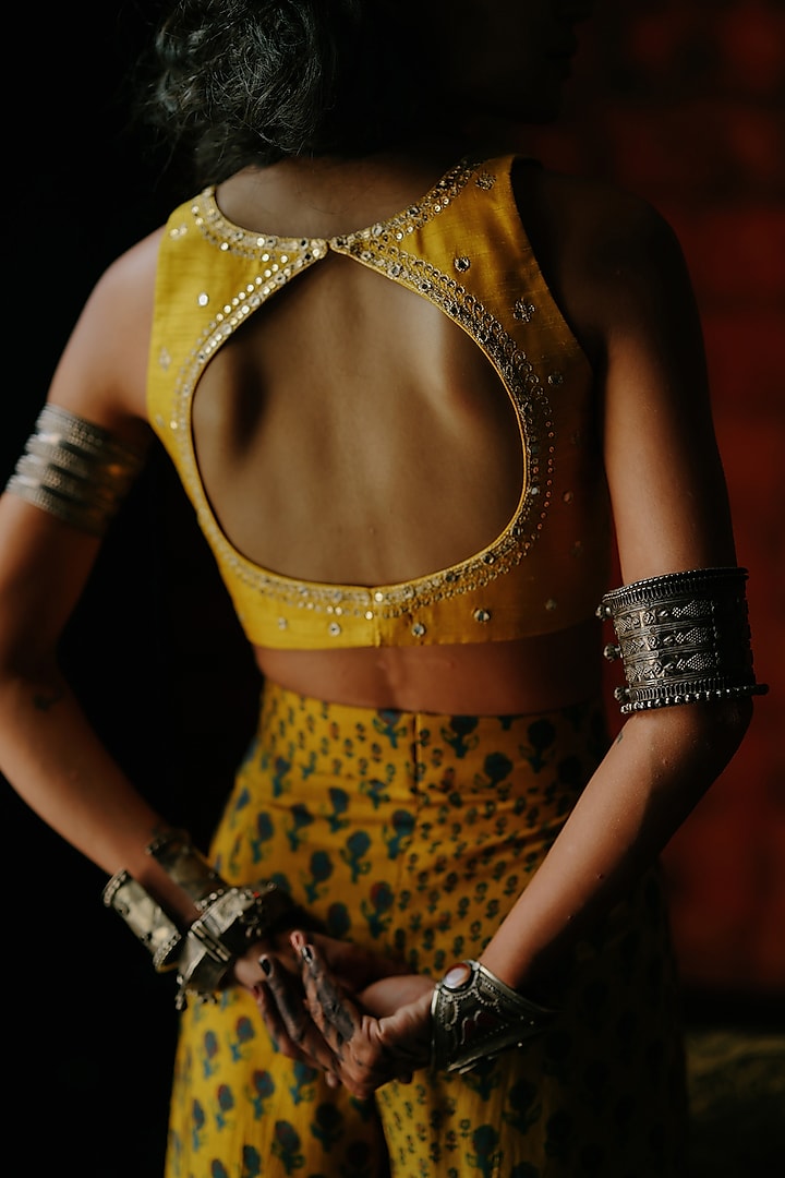 Amber Yellow Dupion Silk Printed Pant Set by Drishti & Zahabia at Pernia's Pop Up Shop