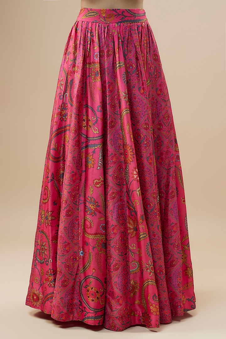 Fuchsia Dupion Silk Floral Printed Lehenga Set by Drishti & Zahabia at Pernia's Pop Up Shop