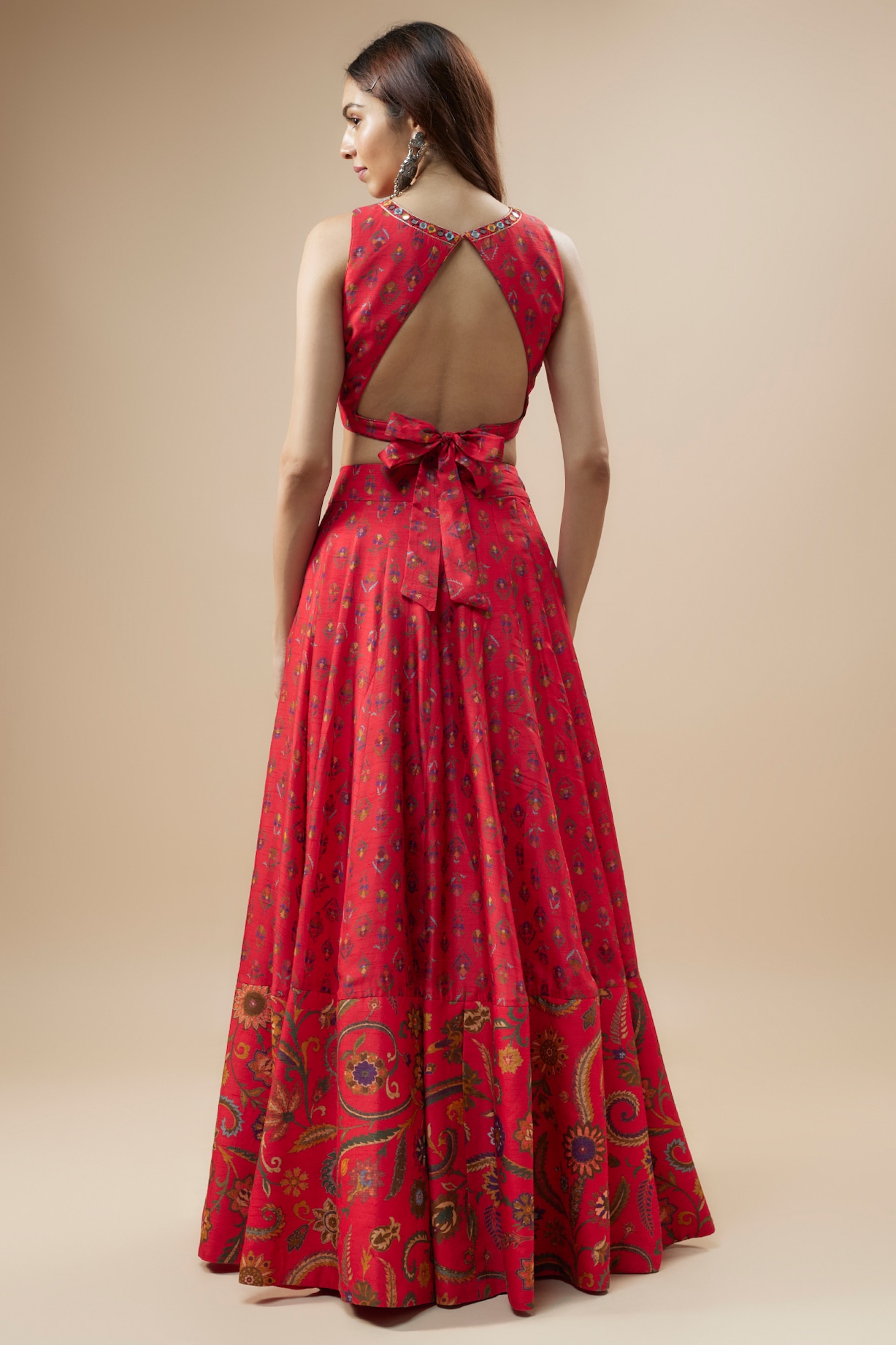 Red Dupion Silk Floral Printed Lehenga Set by Drishti & Zahabia at ...