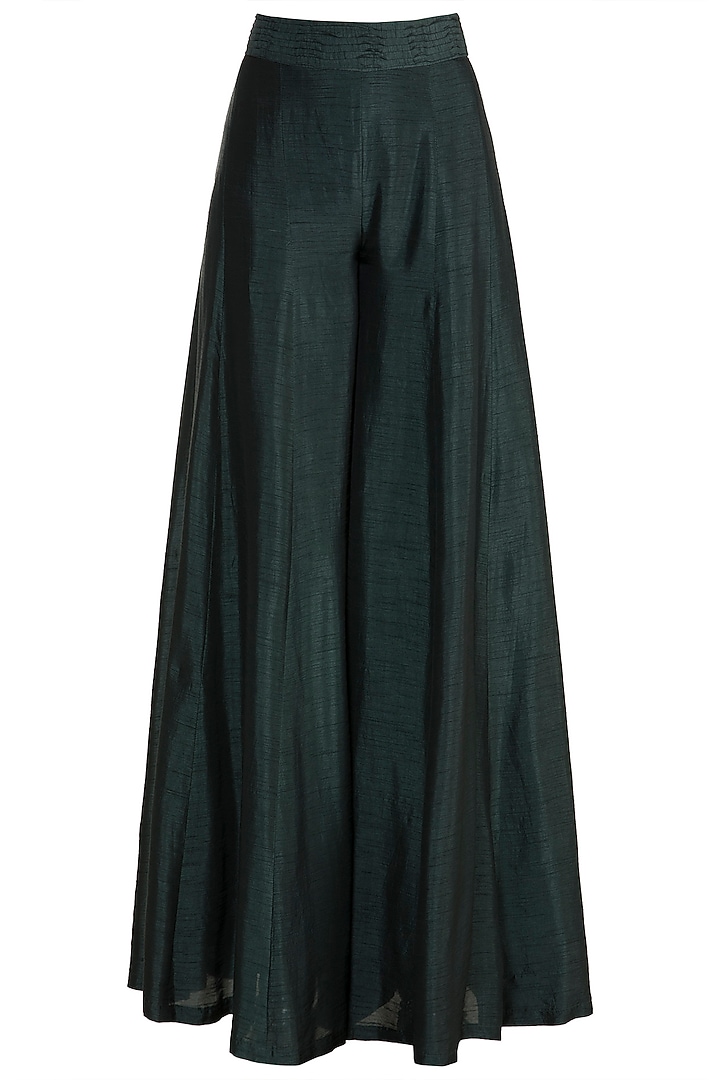Bottle Green Printed Jacket With Embroidered Crop Top & Palazzo Pants by Drishti & Zahabia at Pernia's Pop Up Shop