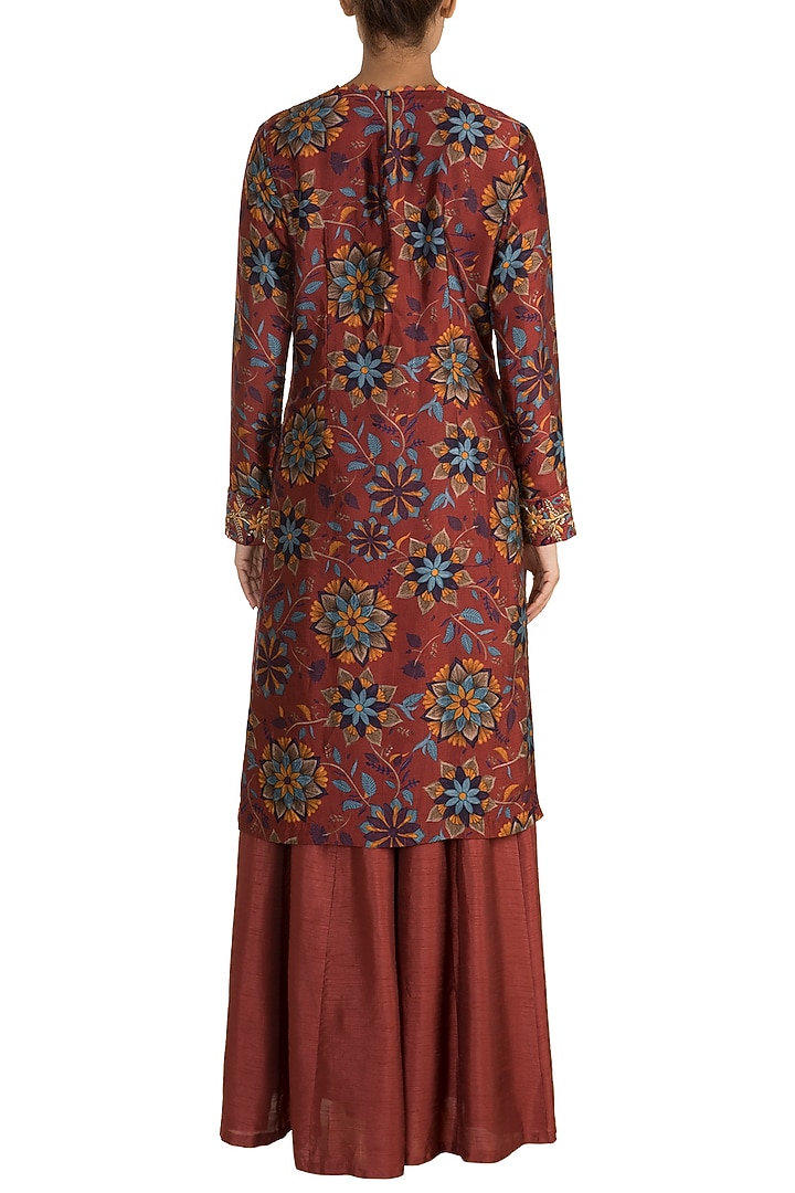 Maroon Embroidered & Printed Kurta With Palazzo Pants by Drishti & Zahabia at Pernia's Pop Up Shop
