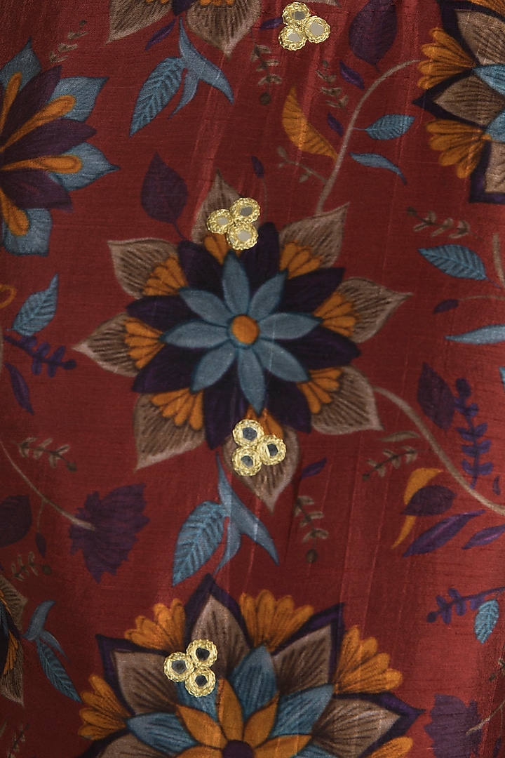 Maroon Embroidered & Printed Kurta With Palazzo Pants by Drishti & Zahabia at Pernia's Pop Up Shop