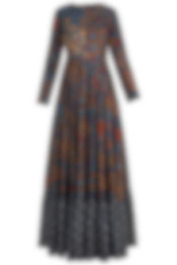 Grey Embroidered & Printed Maxi Dress by Drishti & Zahabia