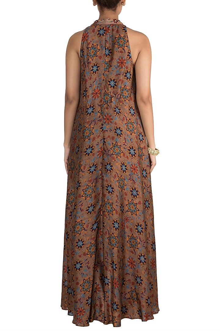 Brown Embroidered & Printed Tunic With Pants by Drishti & Zahabia at Pernia's Pop Up Shop