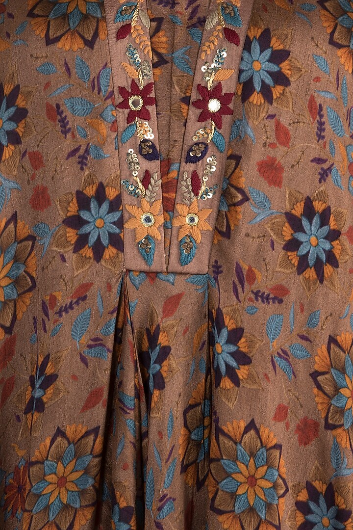 Brown Embroidered & Printed Tunic With Pants by Drishti & Zahabia at Pernia's Pop Up Shop