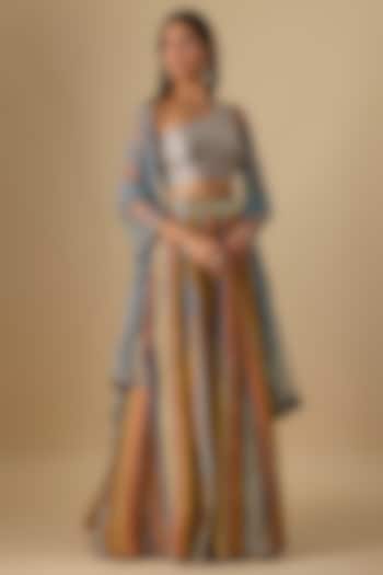 Powder Blue Dupion Silk Digital Printed & Hand Embroidered Lehenga Set by Drishti & Zahabia at Pernia's Pop Up Shop