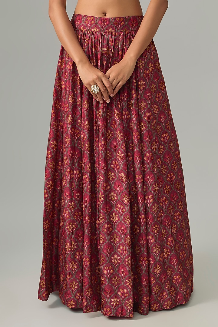Plum Dupion Silk Mirror & Zari Embroidered Lehenga Set by Drishti & Zahabia at Pernia's Pop Up Shop