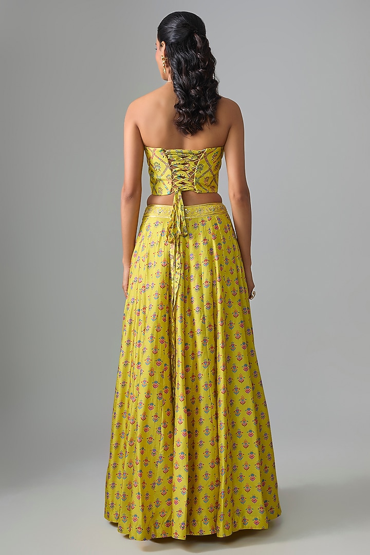 Yellow Dupion Silk Mirror & Zari Embroidered Lehenga Set by Drishti & Zahabia at Pernia's Pop Up Shop