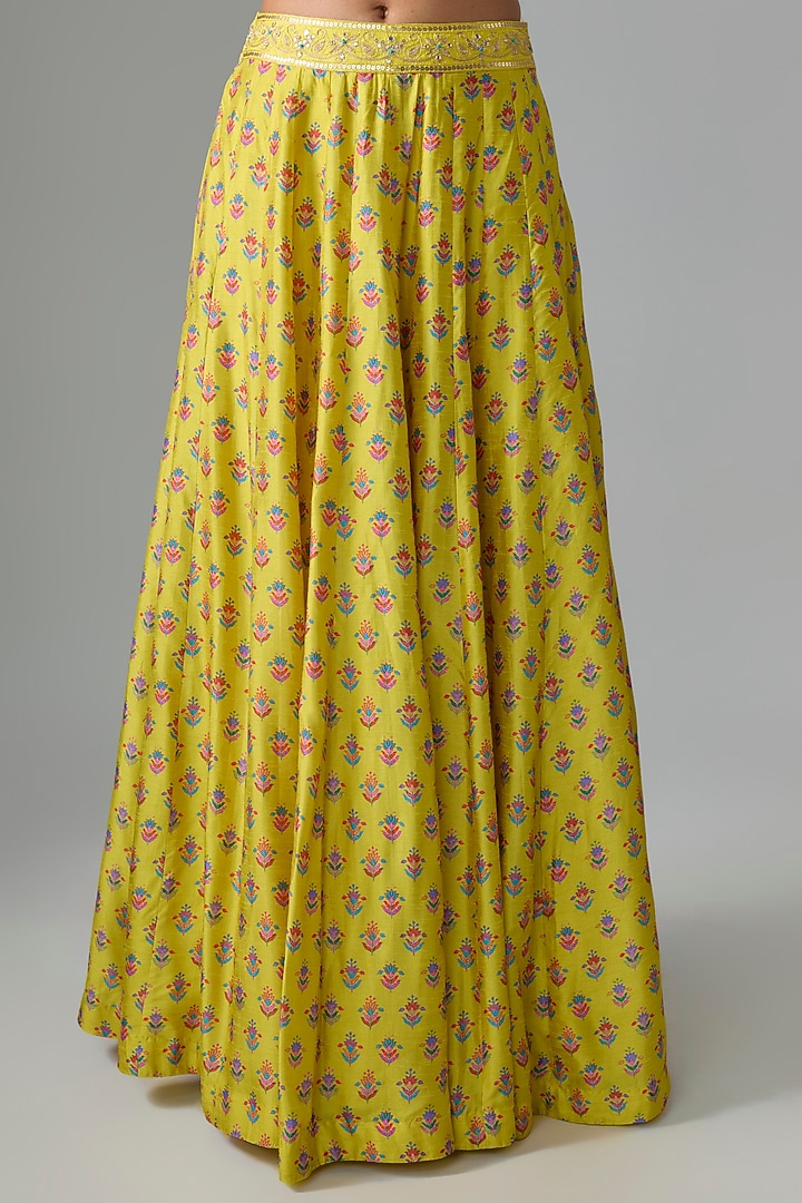Yellow Dupion Silk Mirror & Zari Embroidered Lehenga Set by Drishti & Zahabia at Pernia's Pop Up Shop