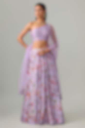 Lilac Dupion Silk Mirror & Zari Embroidered Lehenga Set by Drishti & Zahabia at Pernia's Pop Up Shop