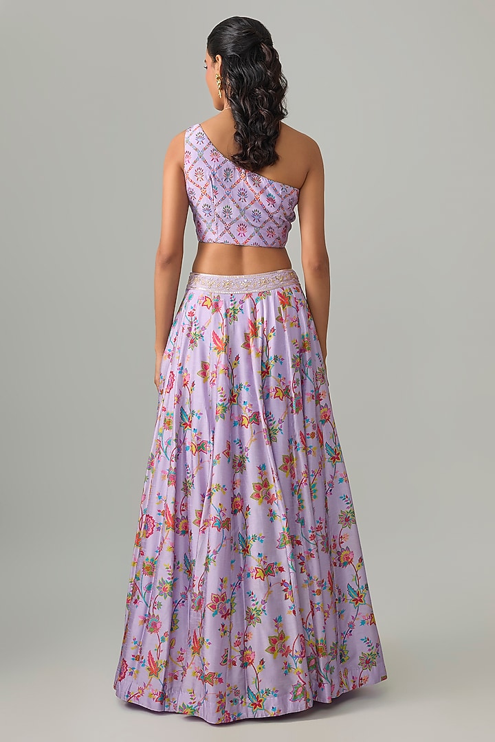 Lilac Dupion Silk Mirror & Zari Embroidered Lehenga Set by Drishti & Zahabia at Pernia's Pop Up Shop
