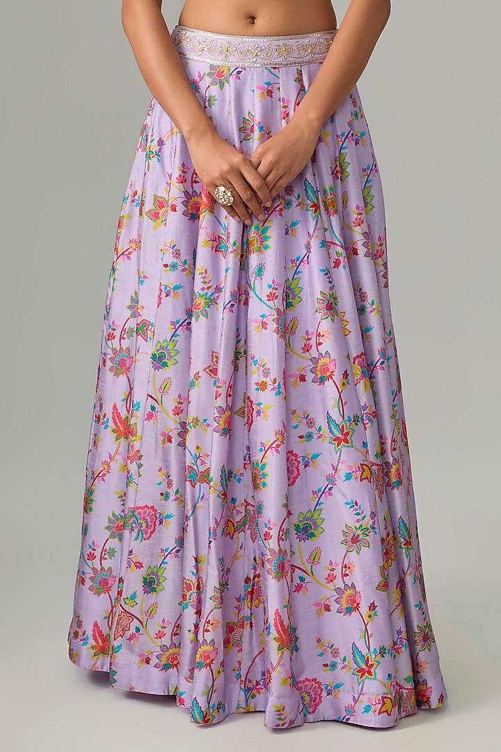 Lilac Dupion Silk Mirror & Zari Embroidered Lehenga Set by Drishti & Zahabia at Pernia's Pop Up Shop